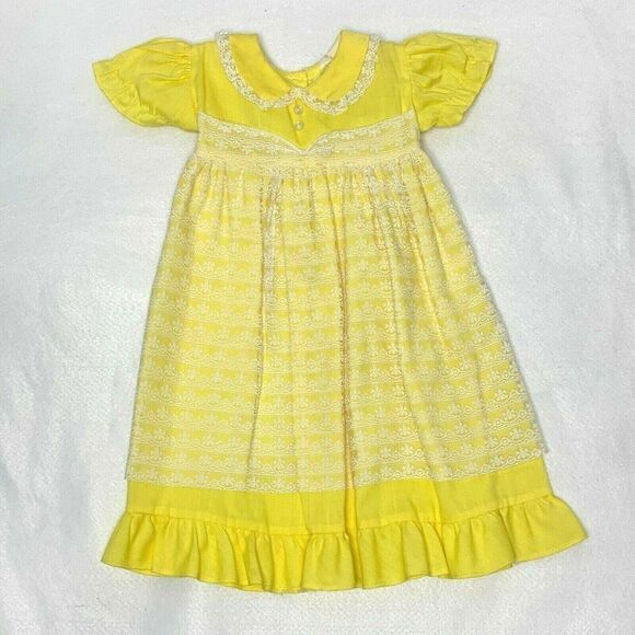 Vintage 60s Infant Baby Doll Dress 3-6m Yellow